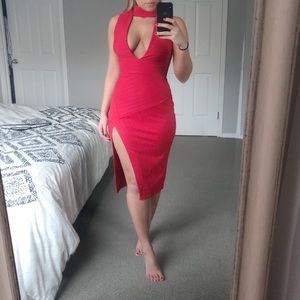 Red ASOS split thigh dress
